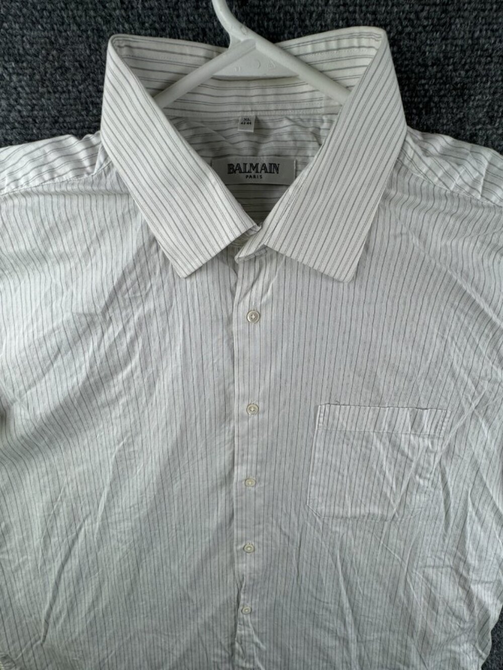 Balmain Paris Striped Gray Button Up Short Sleeve Shirt XL 43-44 All Cotton